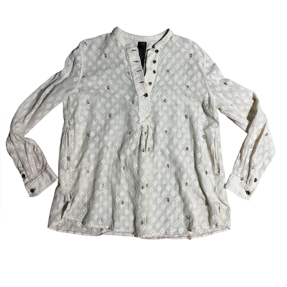 Free People New Romantics Lace Boho Long Sleeve Top Size Medium Cream Ivory Oat